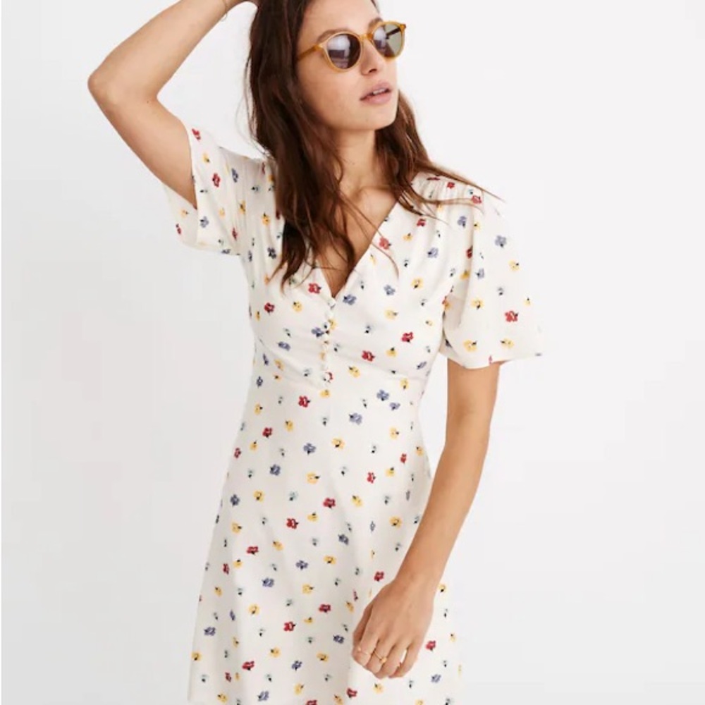 Madewell NWT Floral Dress Sz 12 Cottagecore Button Front Cream Midi